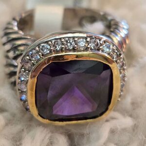 NEW Faux Amethyst & Rhinestone Fashion Ring Silver + Gold Tone Size 6